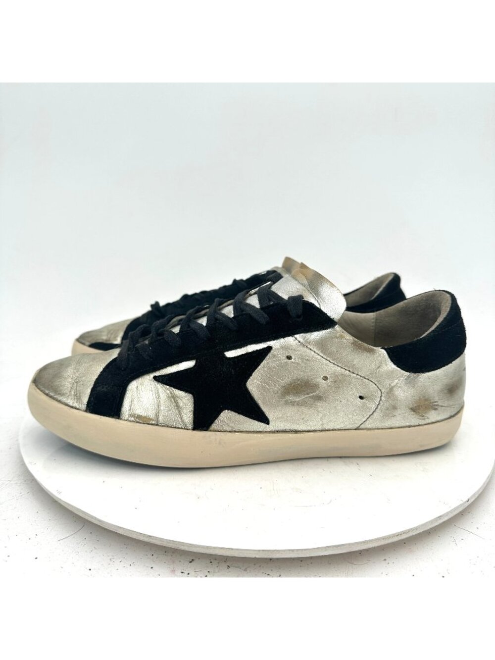 Golden Goose Superstar Women Size EU 40 US 10 Silver Distressed Black Star Shoes